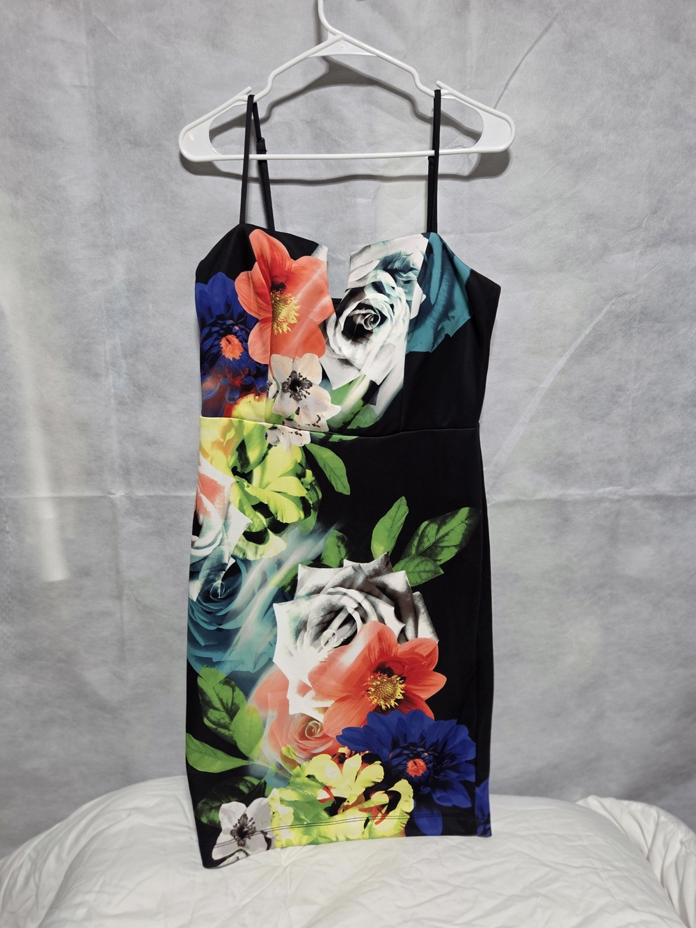 AKIRA Black Floral Spaghetti-Strap Mini Dress